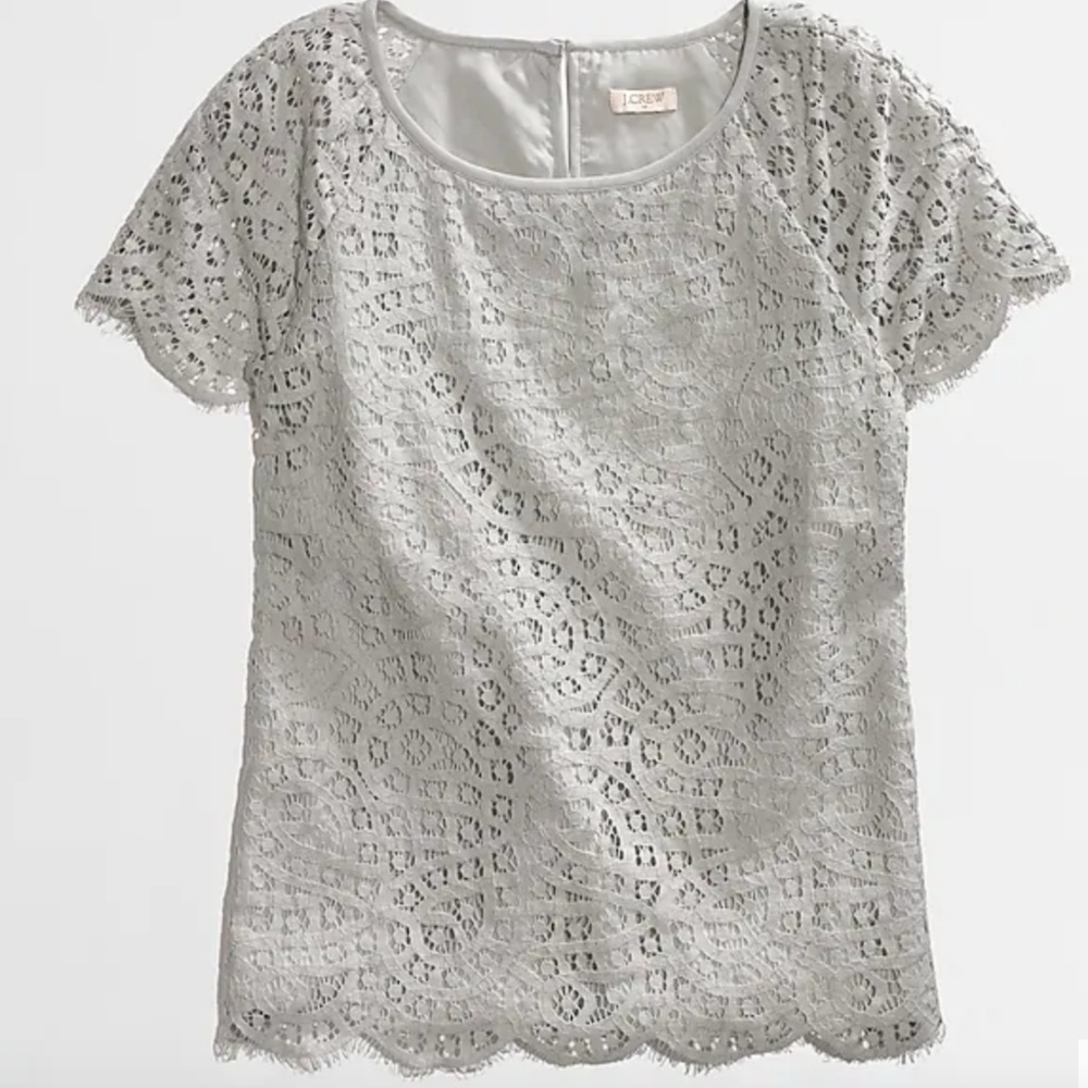 J. Crew Scalloped Gray Lace Shirt